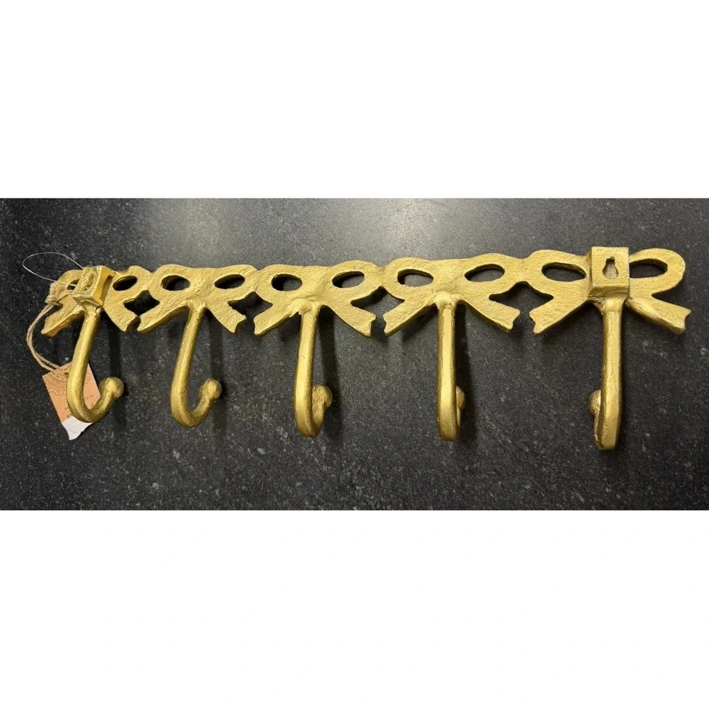 Gold Bow Multi Hook Coat Rack 17x4.5